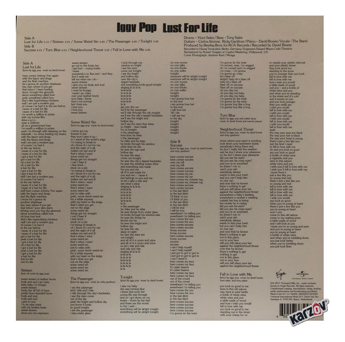 Iggy Pop Lust For Life Lp Acetato Vinyl