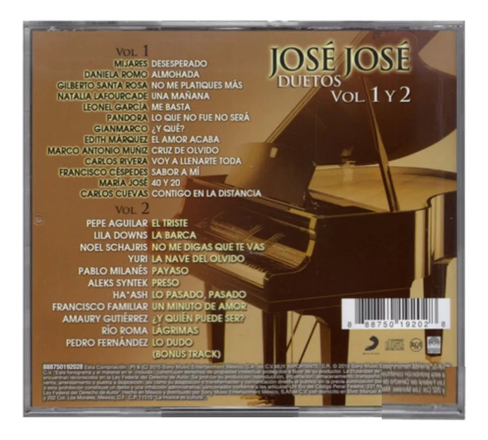 Duetos Volumen 1 Y 2 - Jose Jose - 2 Discos Cd 's - Nuevo