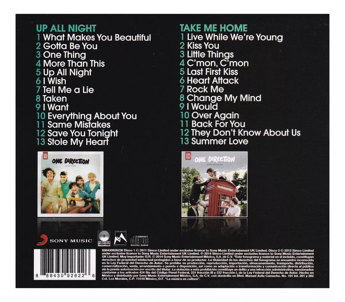 One Direction Up All Night + Take Me Home Cd Boxset 2 Discos