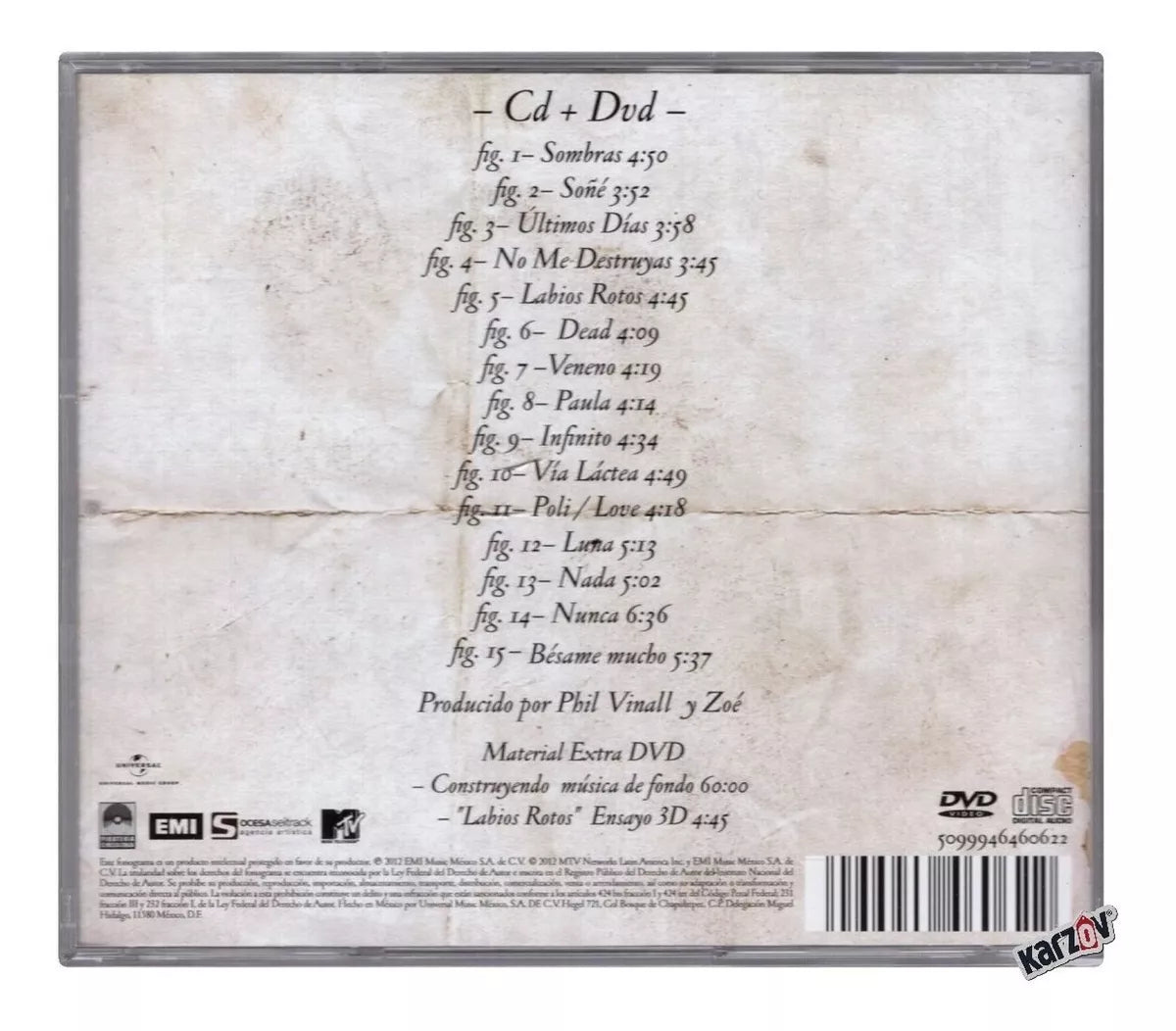 Zoe Musica De Fondo Unplugged Mtv Disco Cd + Dvd