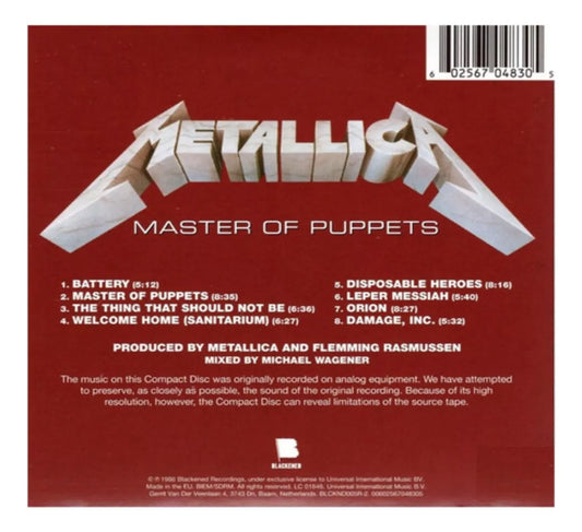 Metallica Master Of Puppets Disco Cd