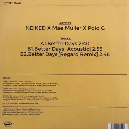 Neiked / Mae Muller / Polo G - Better Days - Orange Lp Vinyl