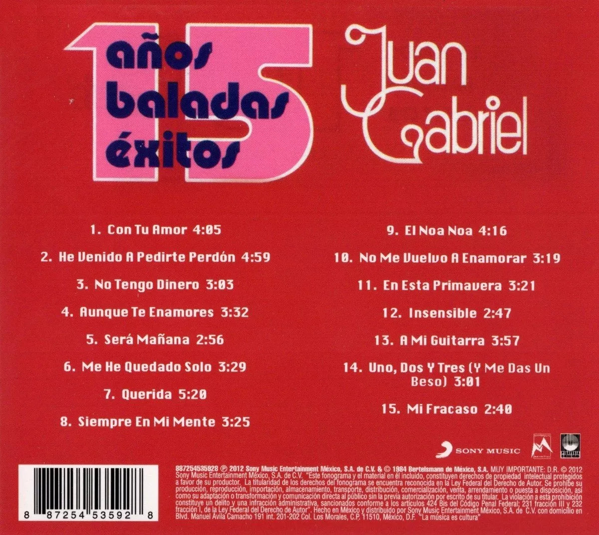 Juan Gabriel 15 Años Baladas Exitos Disco Cd