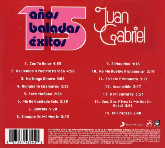 Juan Gabriel 15 Años Baladas Exitos Disco Cd