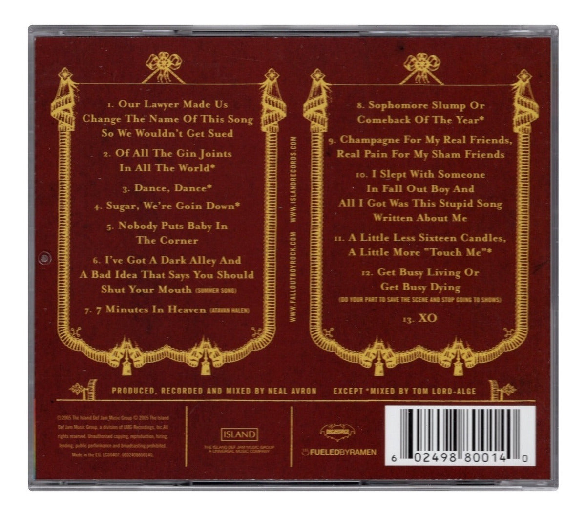 Fall Out Boy From Under The Cork Tree Disco Cd