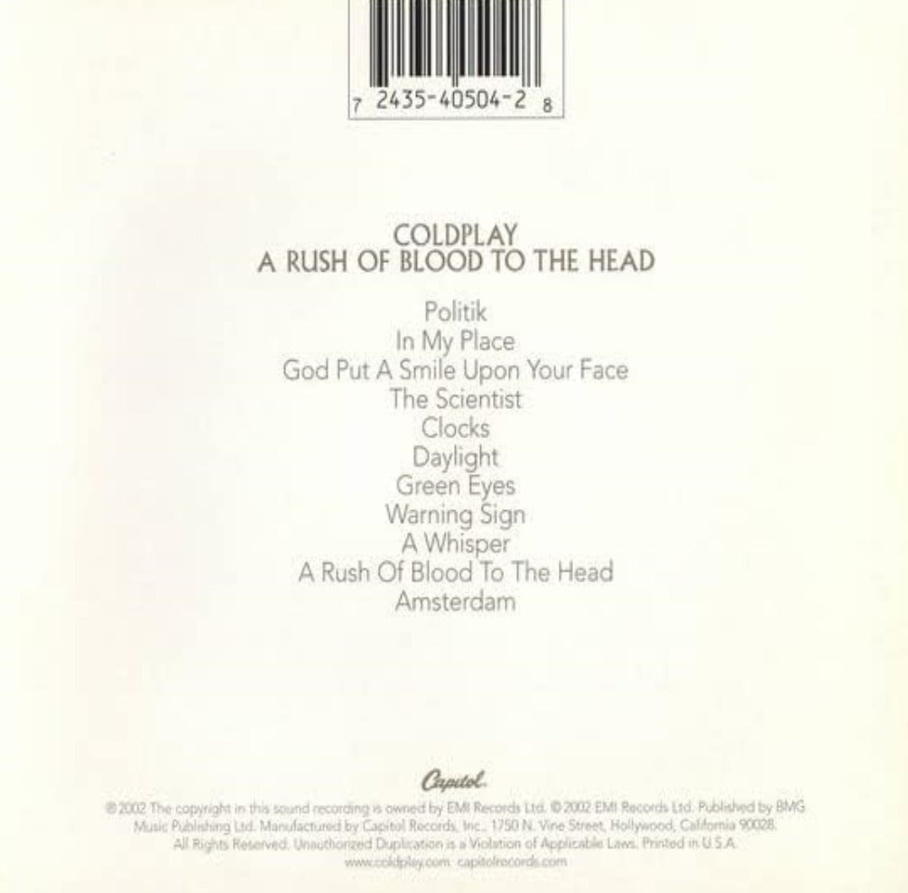 Coldplay A Rush Of Blood To The Head Disco Cd
