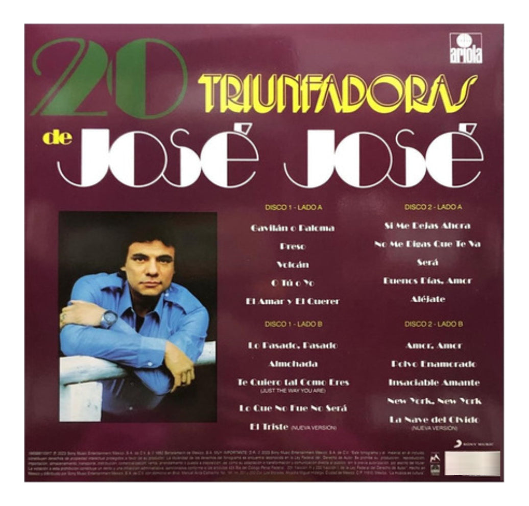 Jose Jose 20 Triunfadoras 2 Lp Vinyl