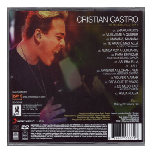 Cristian Castro En Primera Fila Dia 1 Uno Disco Cd + Dvd