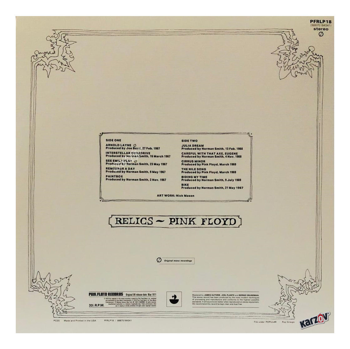 Pink Floyd Relics 2018 Remastered 180g Importado Lp Vinyl