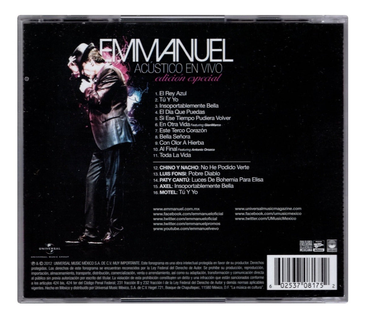 Emmanuel Acustico En Vivo / Edicion Especial Disco Cd