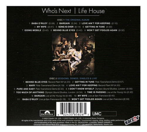 The Who Who's Next Life House Deluxe 2 Discos Cd
