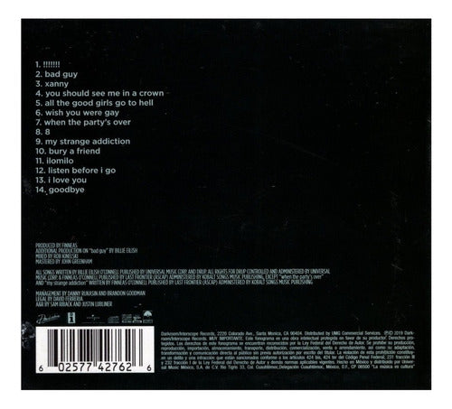 Billie Eilish When We Fall Asleep Where Do We Go? Disco Cd