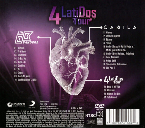 Camila & Sin Bandera 4 Cuatro Latidos Tour 2 Discos Cd + Dvd
