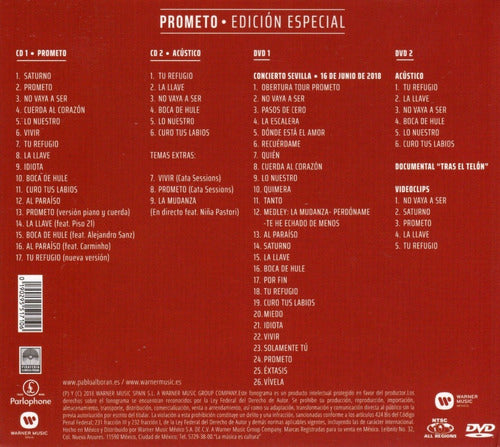 Pablo Alboran Prometo Edicion Especial 2 Discos Cd + 2 Dvd