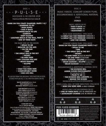 Pink Floyd Pulse Deluxe Restored & Reedited Booklet + 2 Dvd