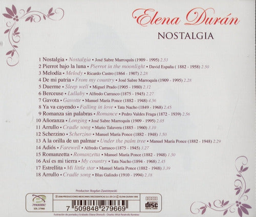Elena Duran Nostalgia Disco Cd