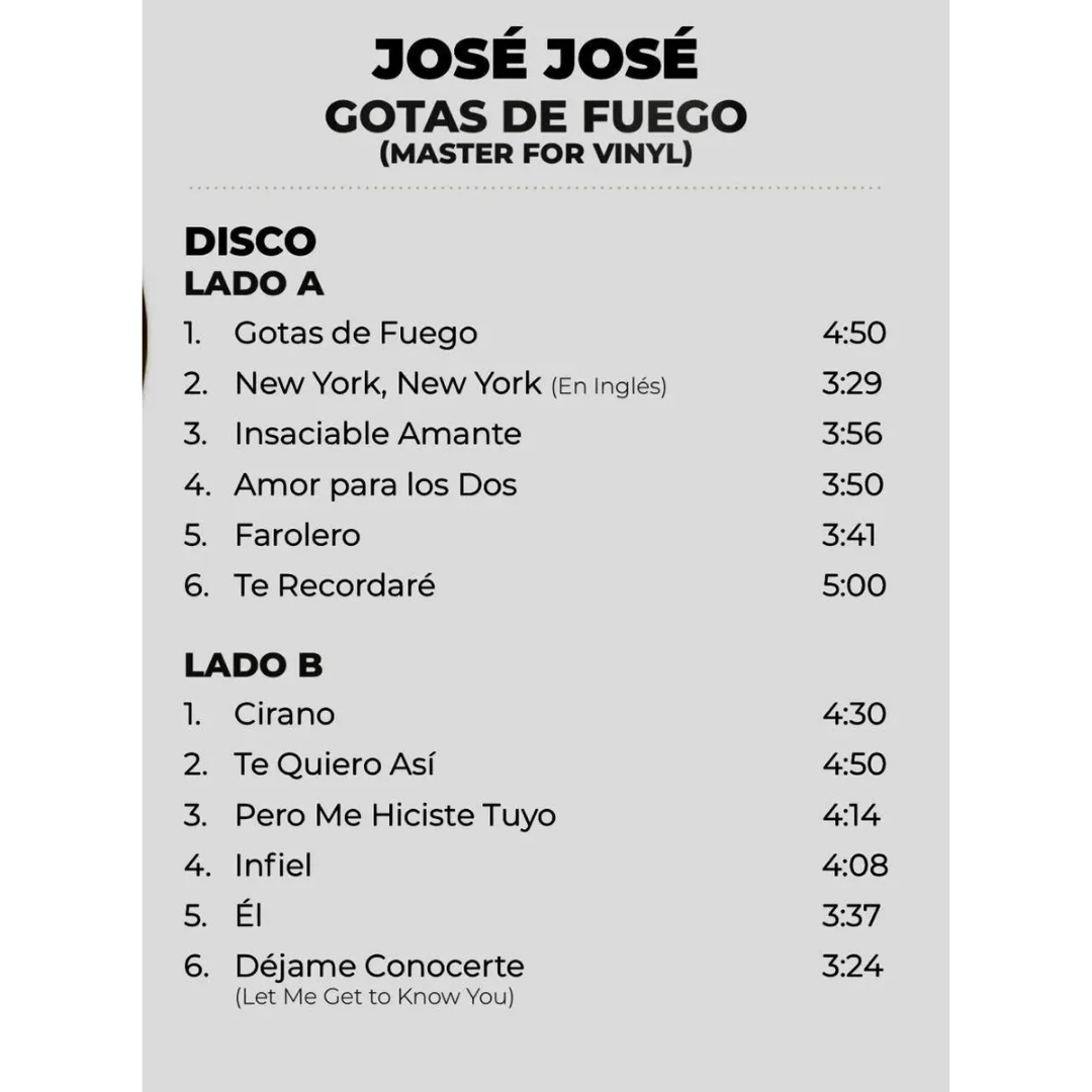 Jose Jose Gotas De Fuego Lp Vinyl