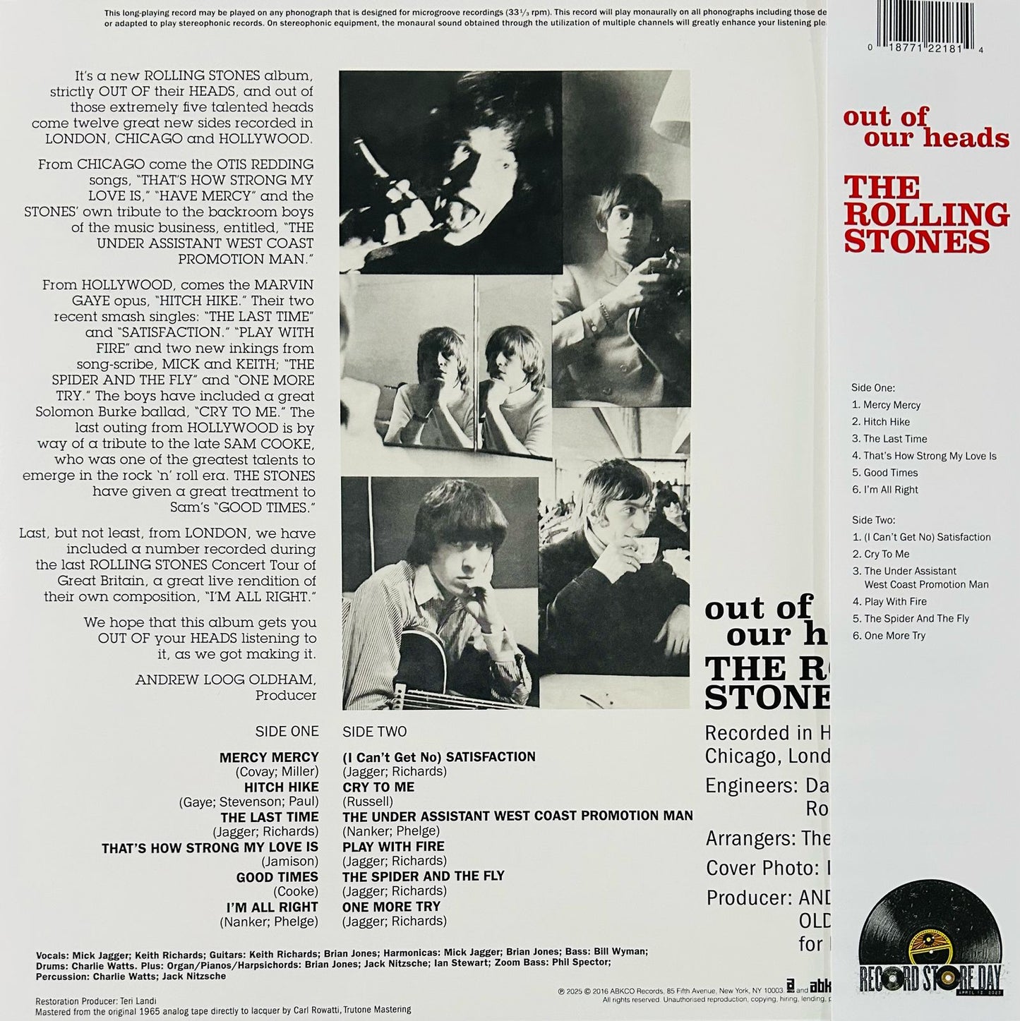 The Rolling Stones Out Of Our Heads RSD 2025 Clear LP Vinyl