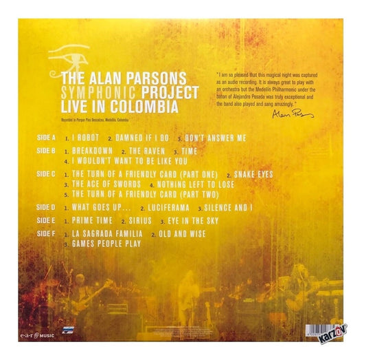 Alan Parsons Symphonic Project Live In Colombia 3 Lp Vinyl