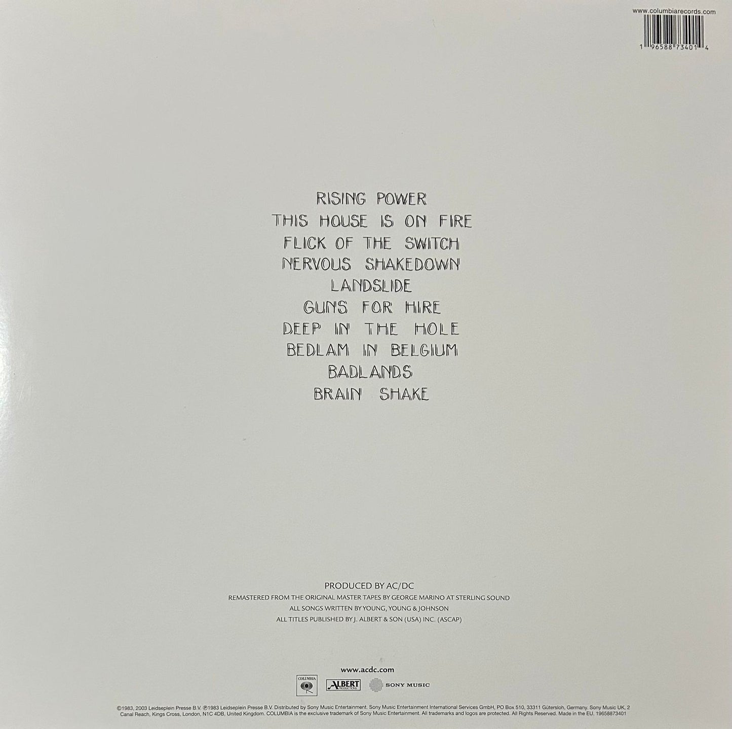 Ac/dc Flick Of The Switch 50th Anniversary Gold Lp Vinyl