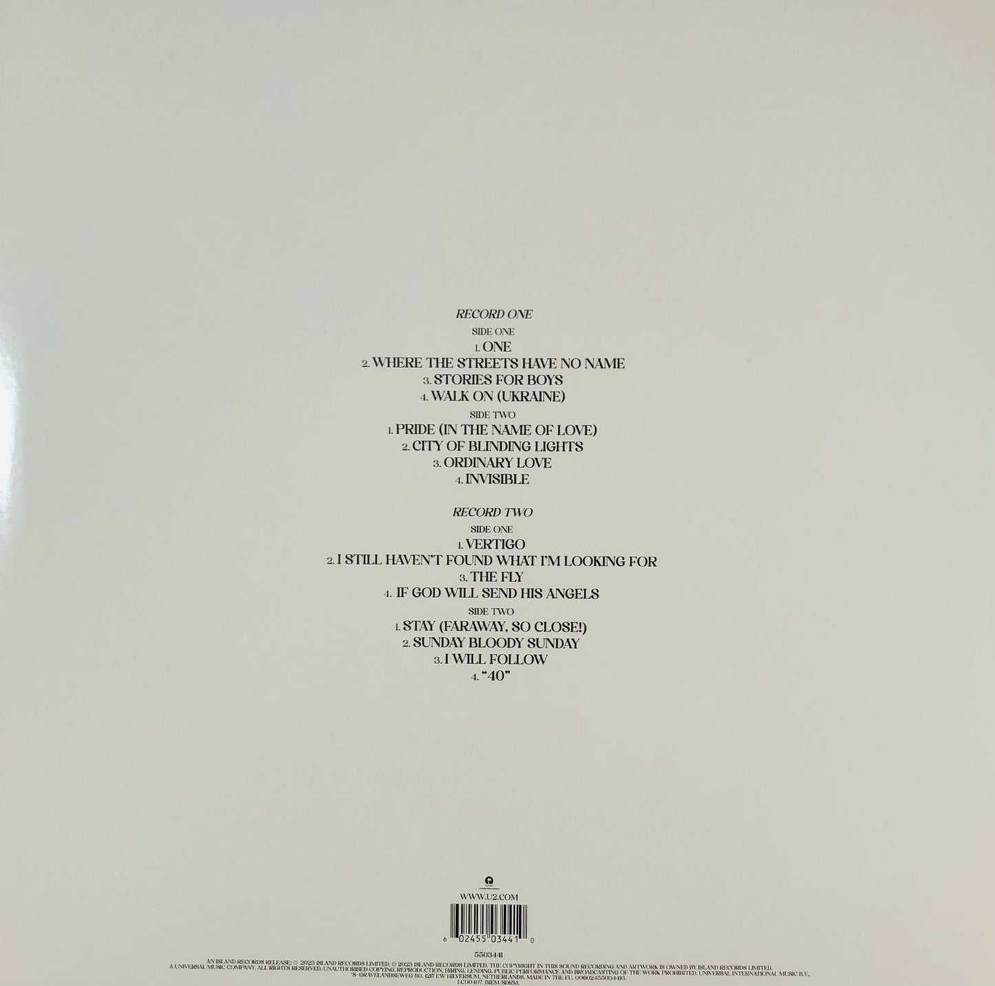 U2 Songs Of Surrender Blanco White 2 Lp Vinyl