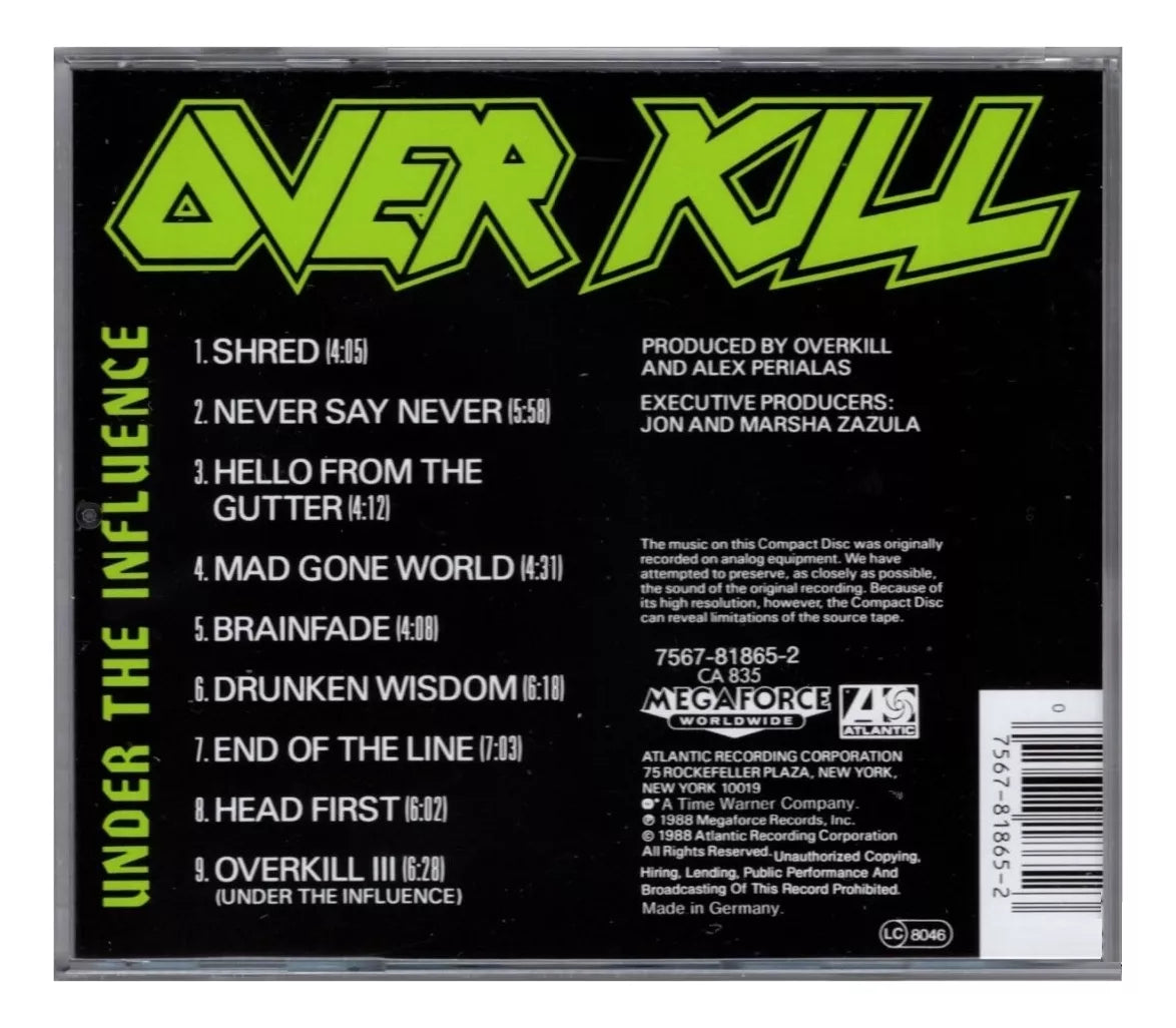 Overkill Under The Influence Disco Cd