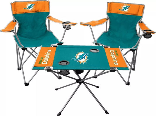 Mesa Plegable + 2 Sillas Plegables Nfl Equipo Miami Dolphins