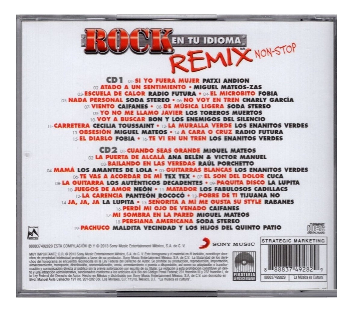 Rock En Tu Idioma Remix Non-stop 2 Discos Cd