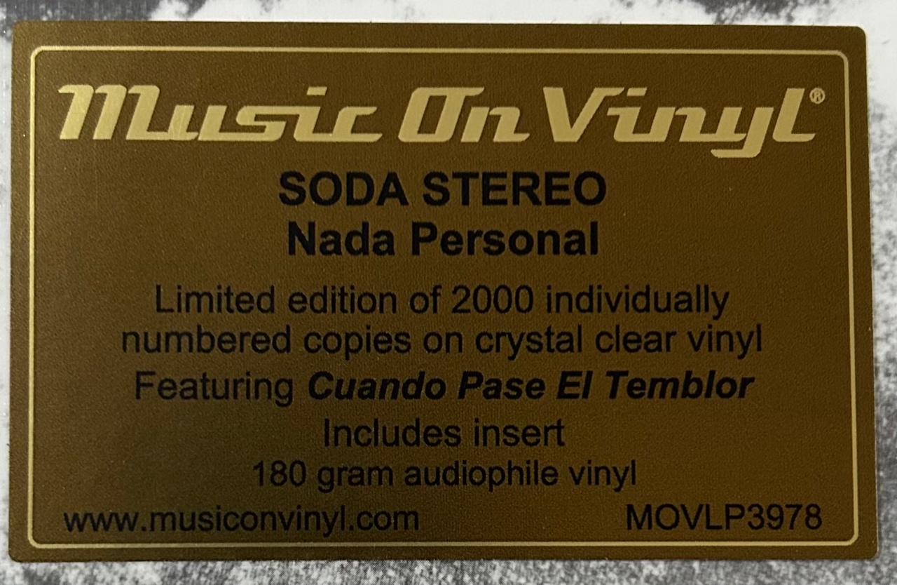 Soda Stereo Nada Personal Lp Vinyl Crystal Clear Edition