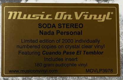 Soda Stereo Nada Personal Lp Vinyl Crystal Clear Edition