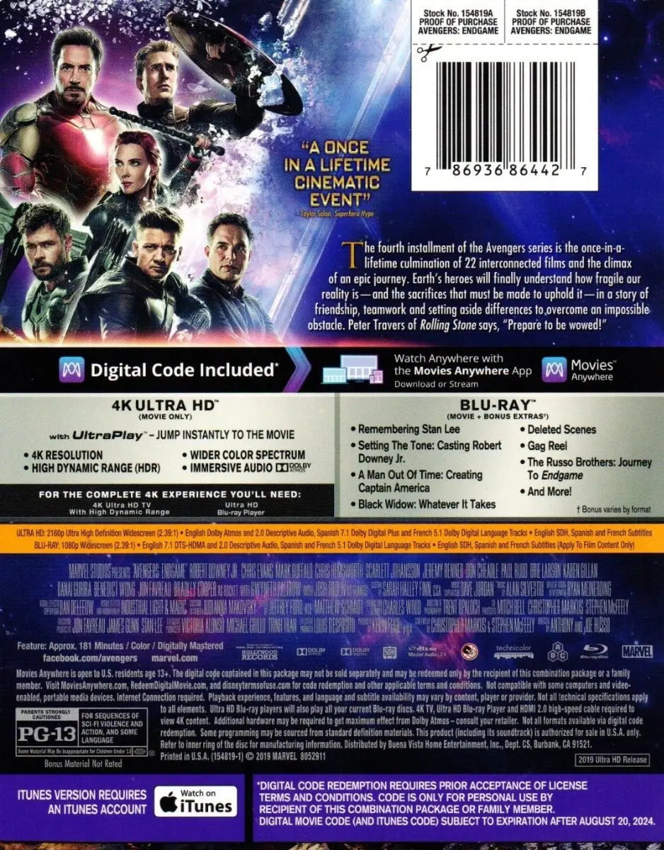Avengers Endgame Blu Ray 4k+br+dc+digibook 3 Discos