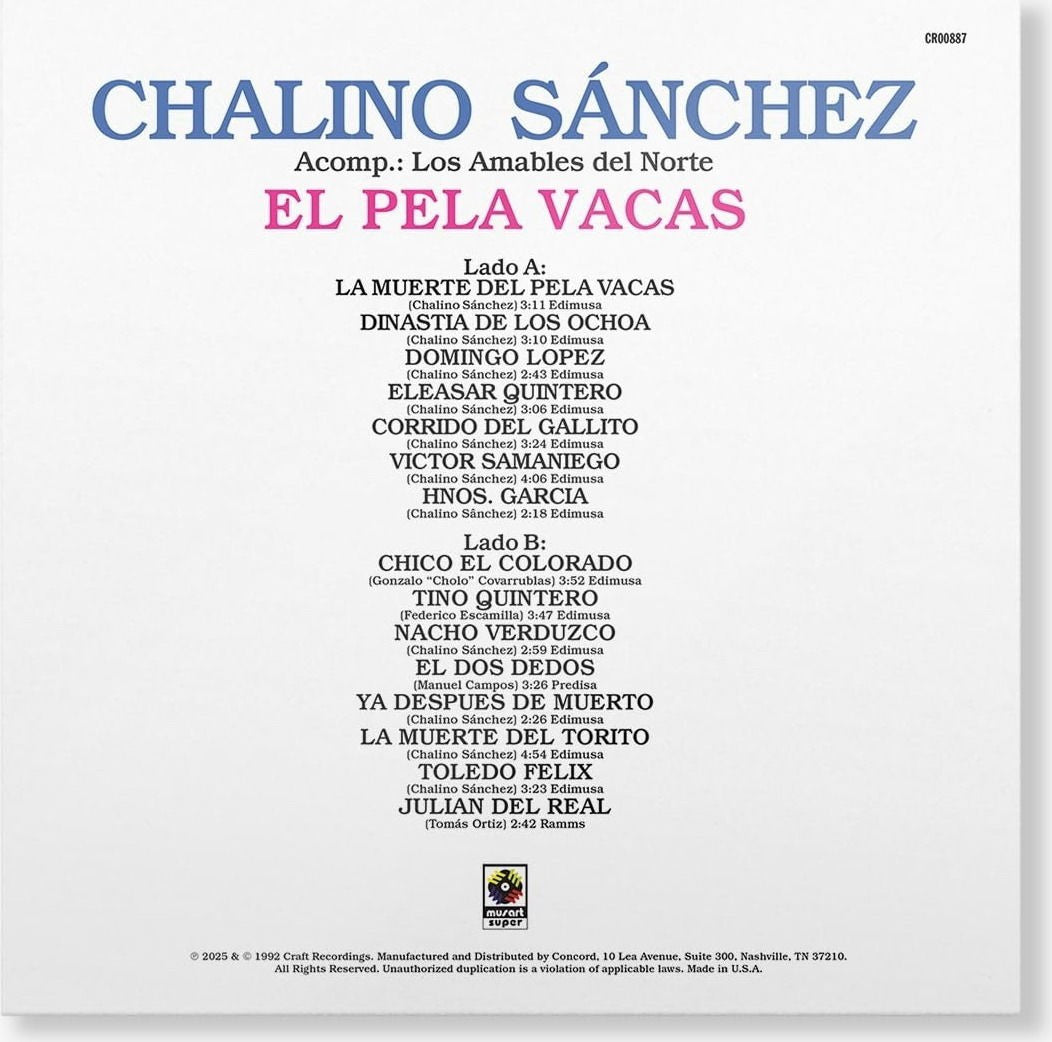 Chalino Sanchez El Pela Vacas Lp Vinyl Remaster 2025