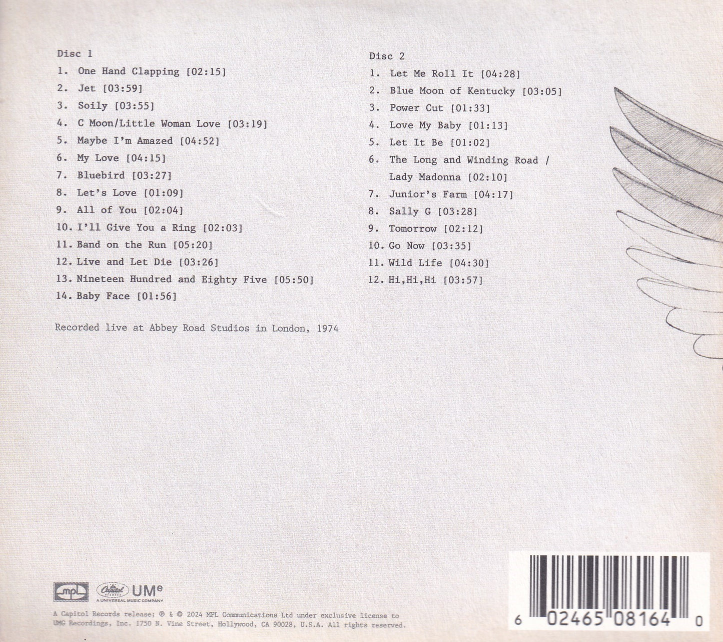 Paul Mccartney & Wings One Hand Clapping 2 Discos Cd