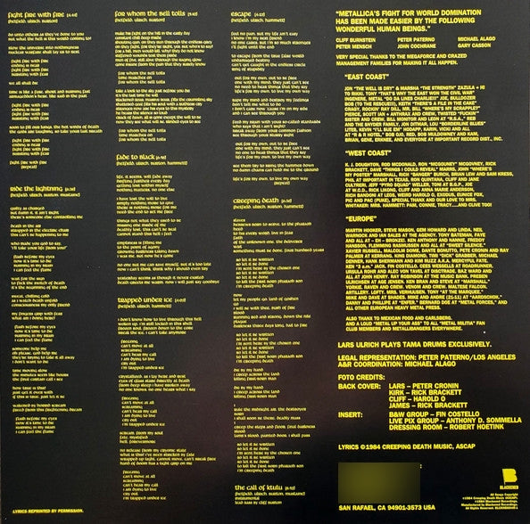 Metallica Ride The Lightning Lp Vinyl Estándar