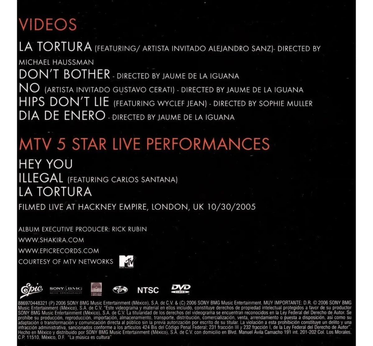 Shakira 8 Ocho Videos Musicales Dvd
