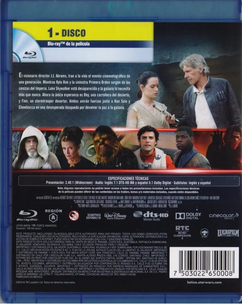 Star Wars Episodio 7 El Despertar De La Fuerza Blu-ray
