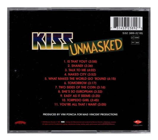 Kiss Unmasked Disco Cd (11 Canciones)